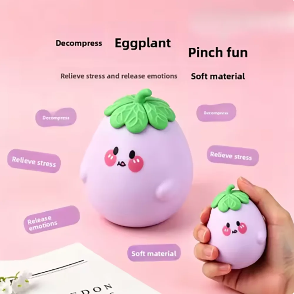 1pc Cute Expression Eggplant Soft Pinch Relieves Daily Stress And Tension Quickly Rebounds Office Decoration Children's Gift Toy