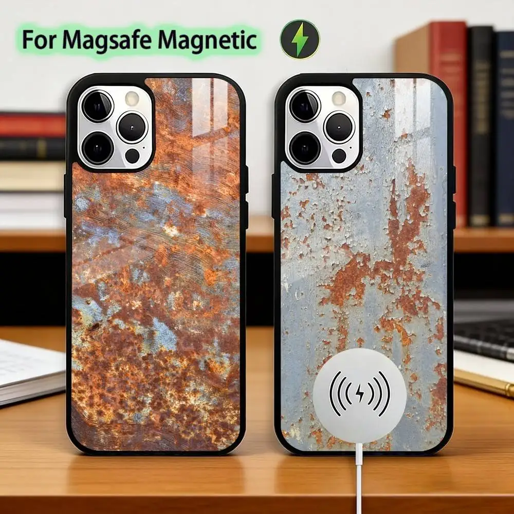 Retro Industrial Style R-Rusty Phone Case For iPhone17,16,15,14,13,12,11 Plus,Pro Magnetic For Magsafe Wireless Charging