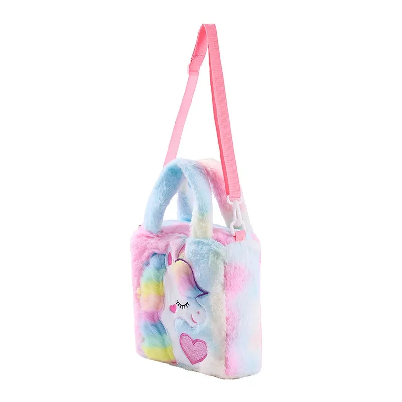 Bolsos para niños, bolsos de hombro, bolso de hombro de felpa bordado de dibujos animados, bolso bonito para niñas, bolso cruzado de unicornio para niñas