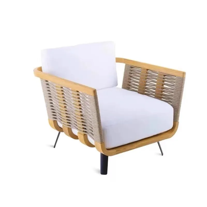 Outdoor leisure rattan teak sofa, modern solid wood furniture combination