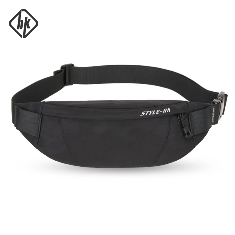 Impermeável preto Fanny Pack para homens, saco de cinto de dinheiro, bolsa masculina, carteira de viagem para adolescentes, sacos de cintura, caixa