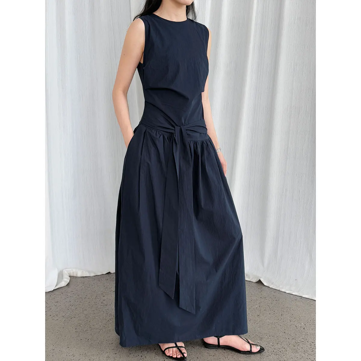 

Korean Style Waist Cinching Slimming Flower Bud Vest Dress, Summer New Lazy Style Sleeveless Strap Dress