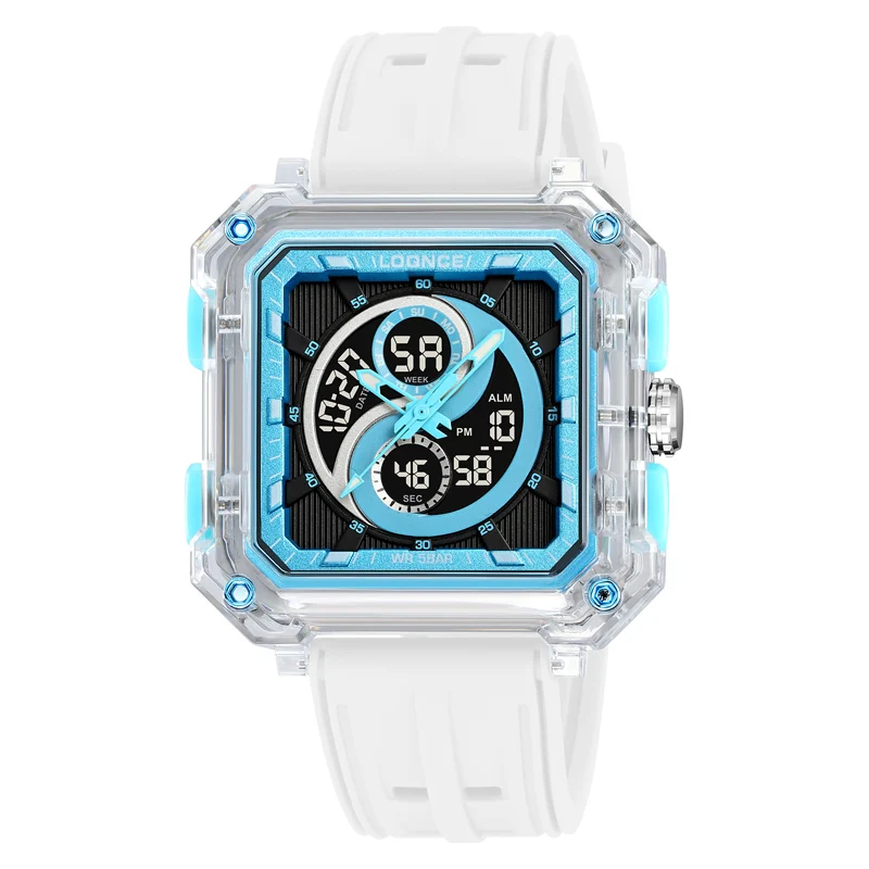 LOQNCE 98009 رائجة البيع LED مربع إلكتروني للرجال الشباب الترفيه ساعة توقيت رمز التوقيت ساعة رجالي متعددة الوظائف