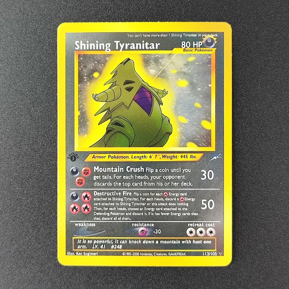

Proxy Pokemon Card EN Gym Challenge 1st Shining Tyranitar 113/105 Super Rare Collectibles Card Single Classic Anime Cards Toys