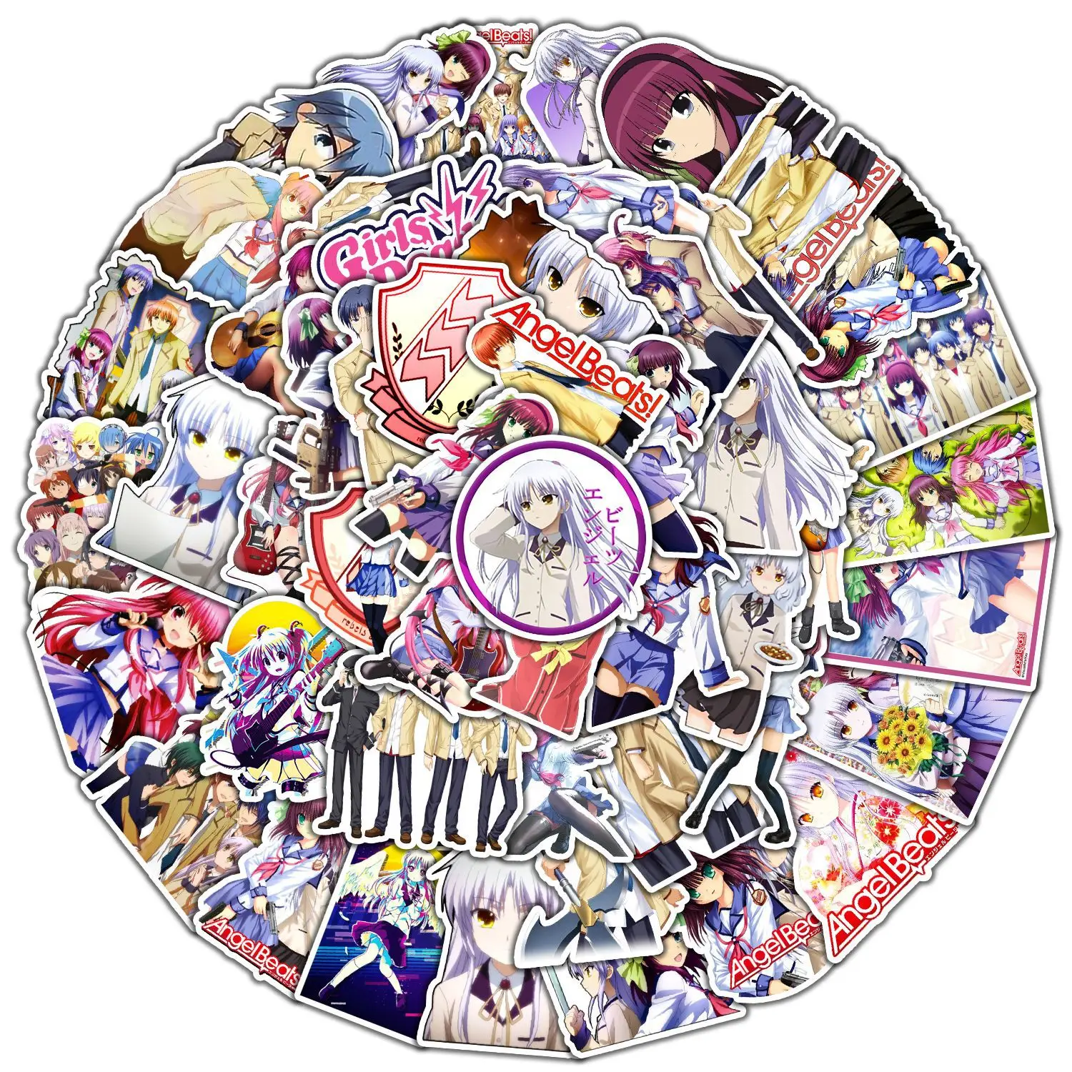 10/50PCS 애니메이션 엔젤 비츠 만화 낙서 스티커 만화 크리 에이 티브 장식 노트북 전화 기타 스케이트 보드 워터 컵