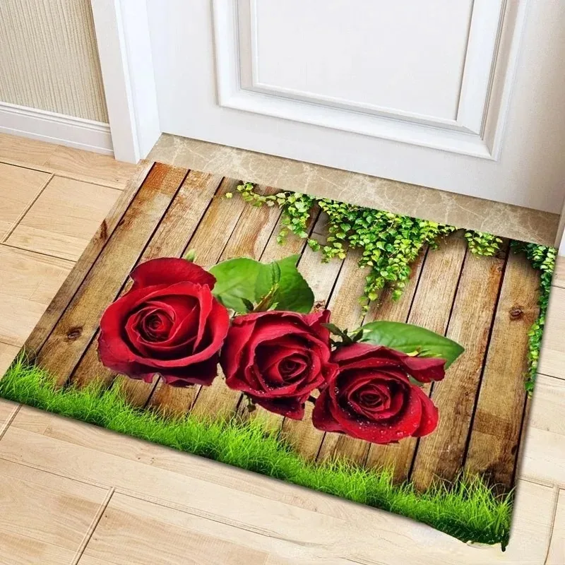 Butterfly rose flower print carpet home decoration corridor bedroom entrance entrance foot mat bathroom absorbent floor mat