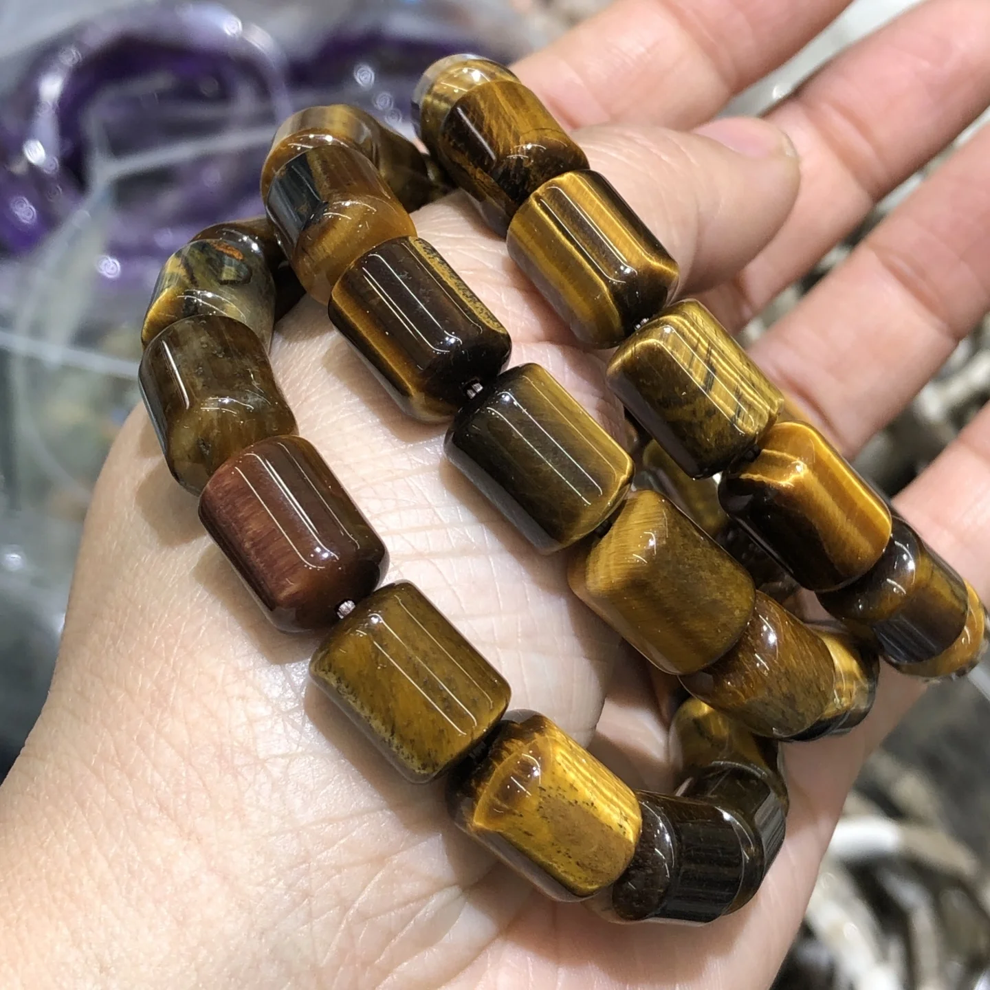 1 Pc Natural Colorful Tiger Eye Bracelet 10x14MM Barrel Beads Reiki Healing Stone Women Men Jewelry Gift view 4
