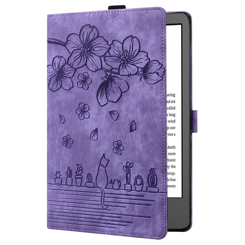 For Funda Kindle 2022 6 Inch Case Cute Cat Flower Embossed Magnetic eBook Cover for Kindle Paperwhite 11th Case 2022 C2v2l3 Pen