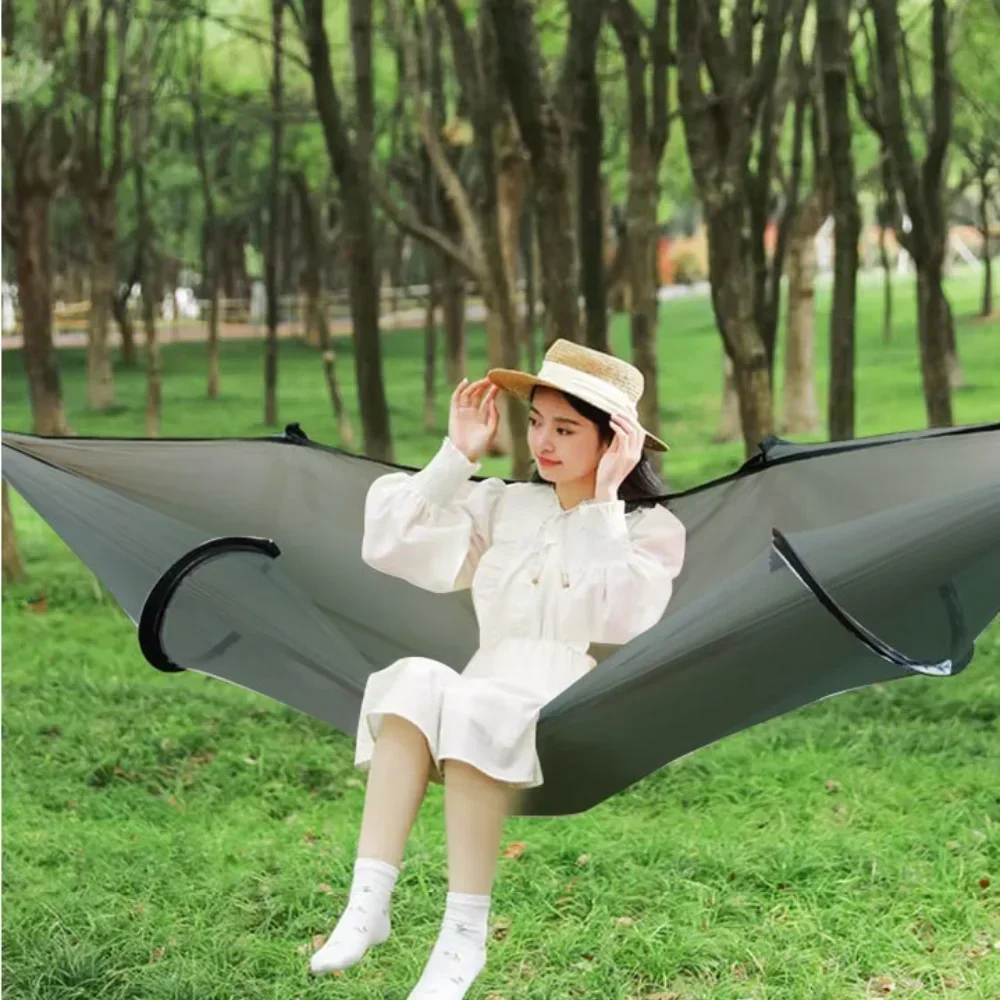 

Nylon Hammocks Single Double with Mosquito Net Automatic Camping Anti-Flip Quick Unfolding Sleeping Tent Hammock Outdoor Hammock