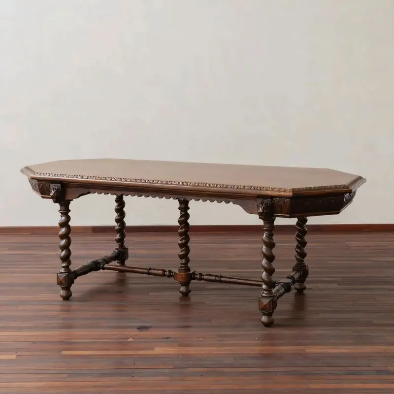 Solid wood carved rectangular dining table, solid wood Roman column twist leg lobby table