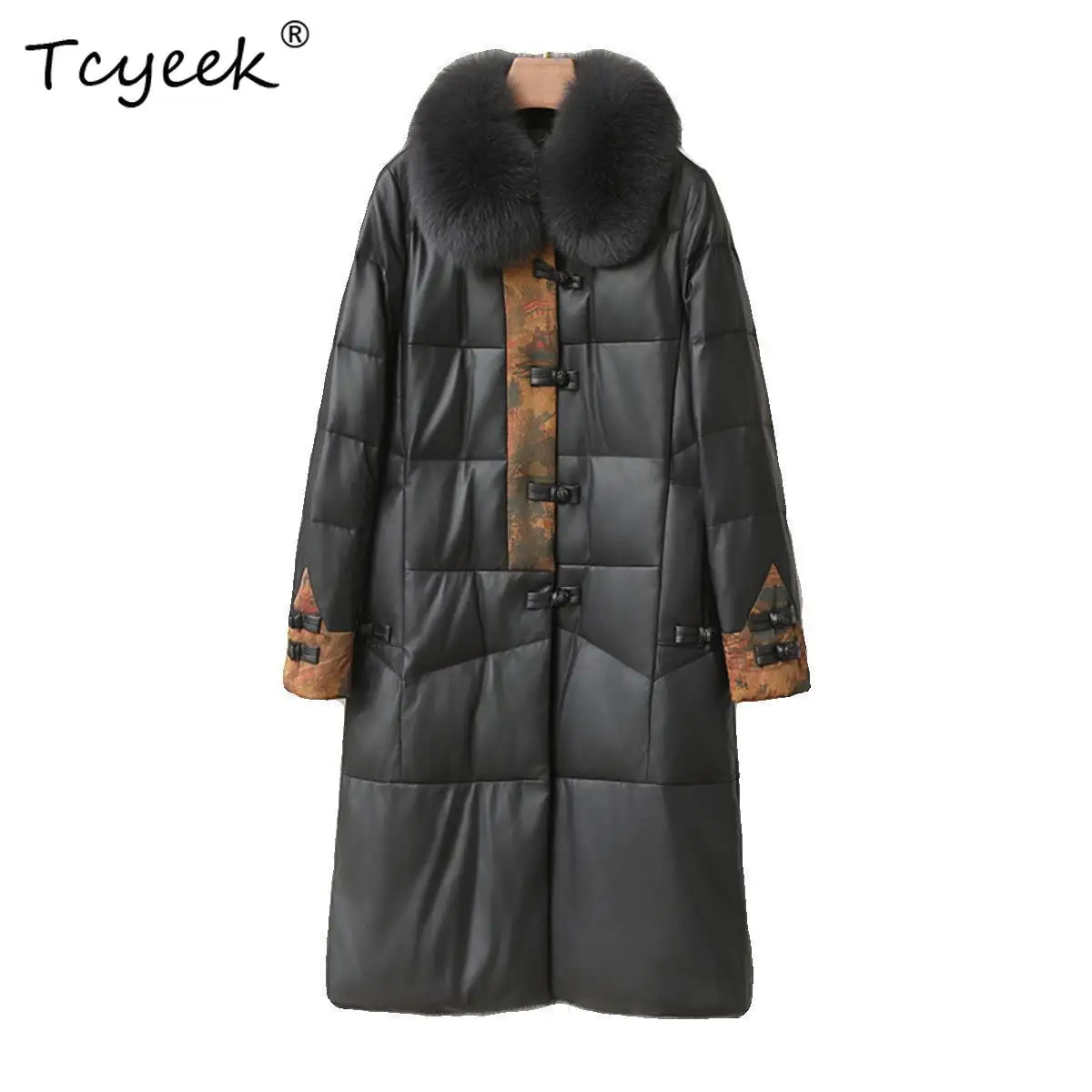 Tcyeek سترة جلدية أصلية للنساء 2025 ملابس شتوية معطف من جلد الغنم الحقيقي للنساء 90% معاطف بيضاء مبطنة بياقة من فرو الثعلب