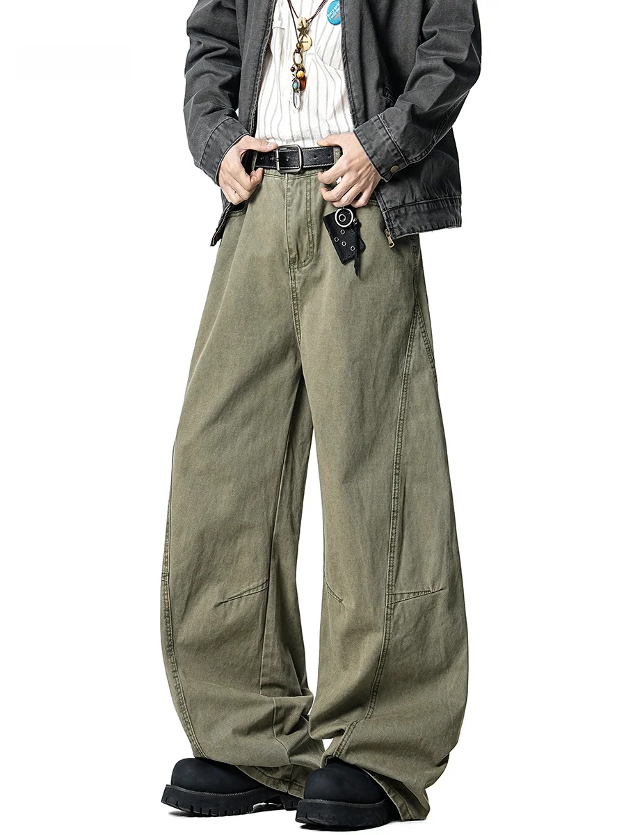 

Хлопковые рабочие брюки цвета хаки для мужчин, осенне-зимние, утепленные, широкие, повседневные, прямого кроя, в стиле милитари