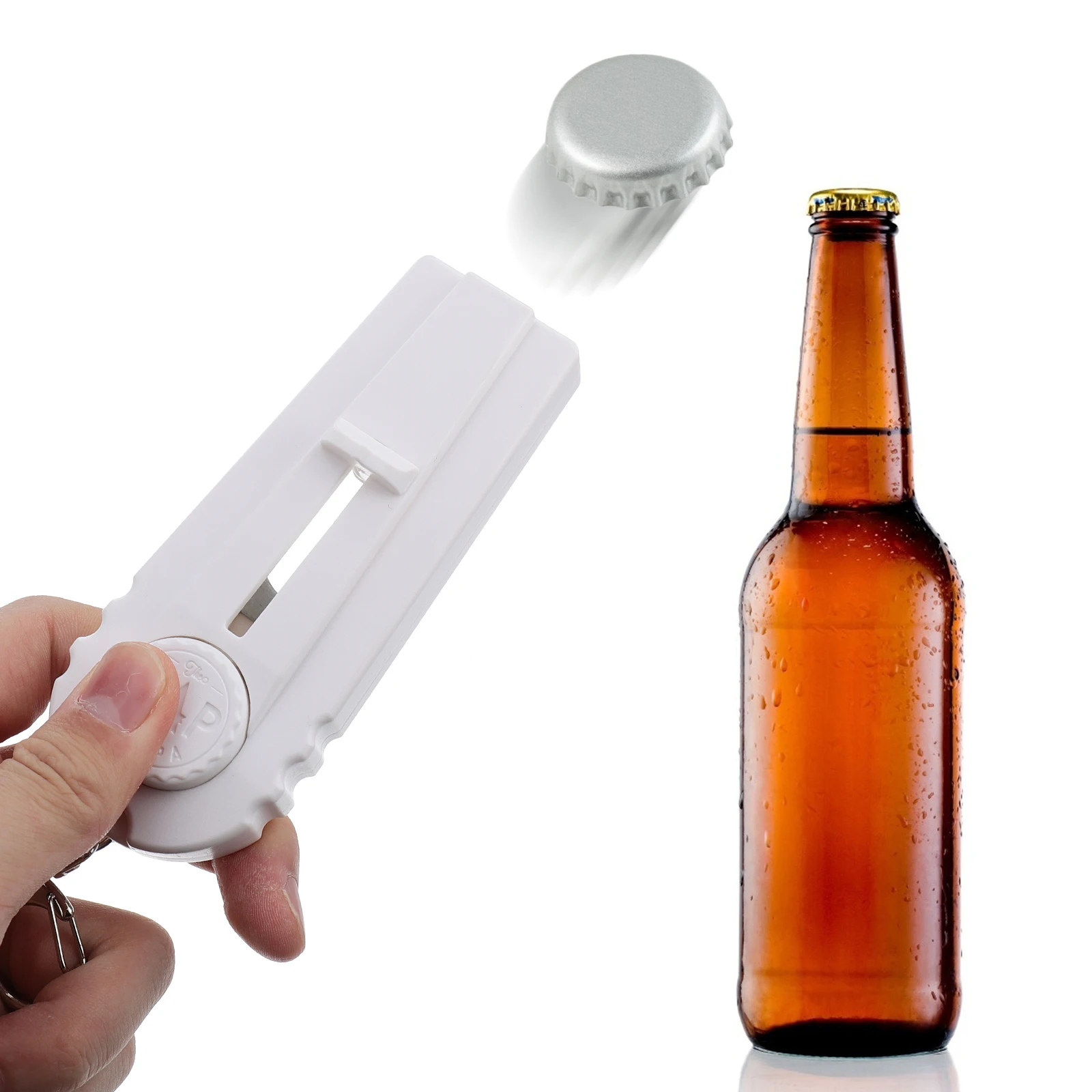 

Bottle Opener Plastic Iron Key Chain Portable Beer Opener Zappa Can Shooter Home Travel Practical Bottle Launch Tool