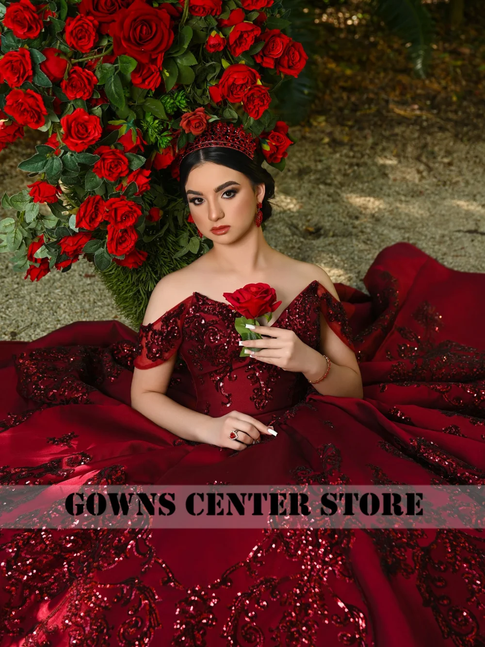 Burgundy Mexican Embroidery Quinceanera Dress Satin Off The Shoulder Ball Gown Birthday Gown Lace-Up Sweet 16 Dresses Customized