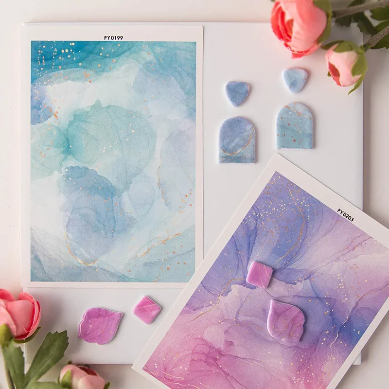 Wassertransferpapier mit Goldfolie, Marmorierung für Ton, Schmuck, DIY, Harz, Anhänger, Abziehbilder, auflösbare Aufkleber, Kunstwerkzeuge