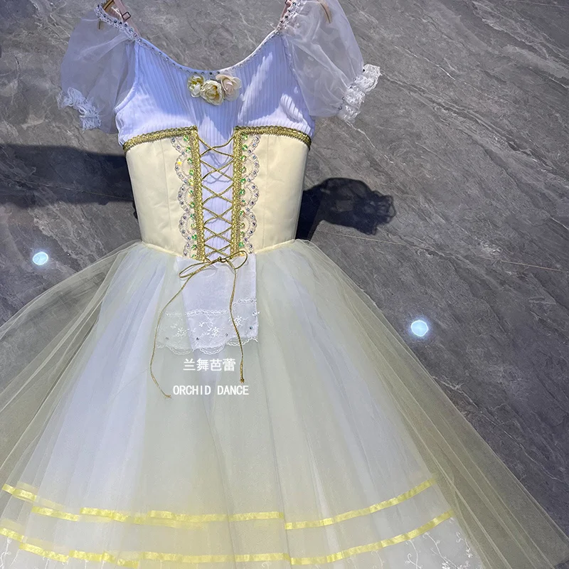 

BT01383 Высокое качество, индивидуальный размер, детская одежда для балета и танцев для девочек, кремовое длинное романтическое платье-пачка для девочек