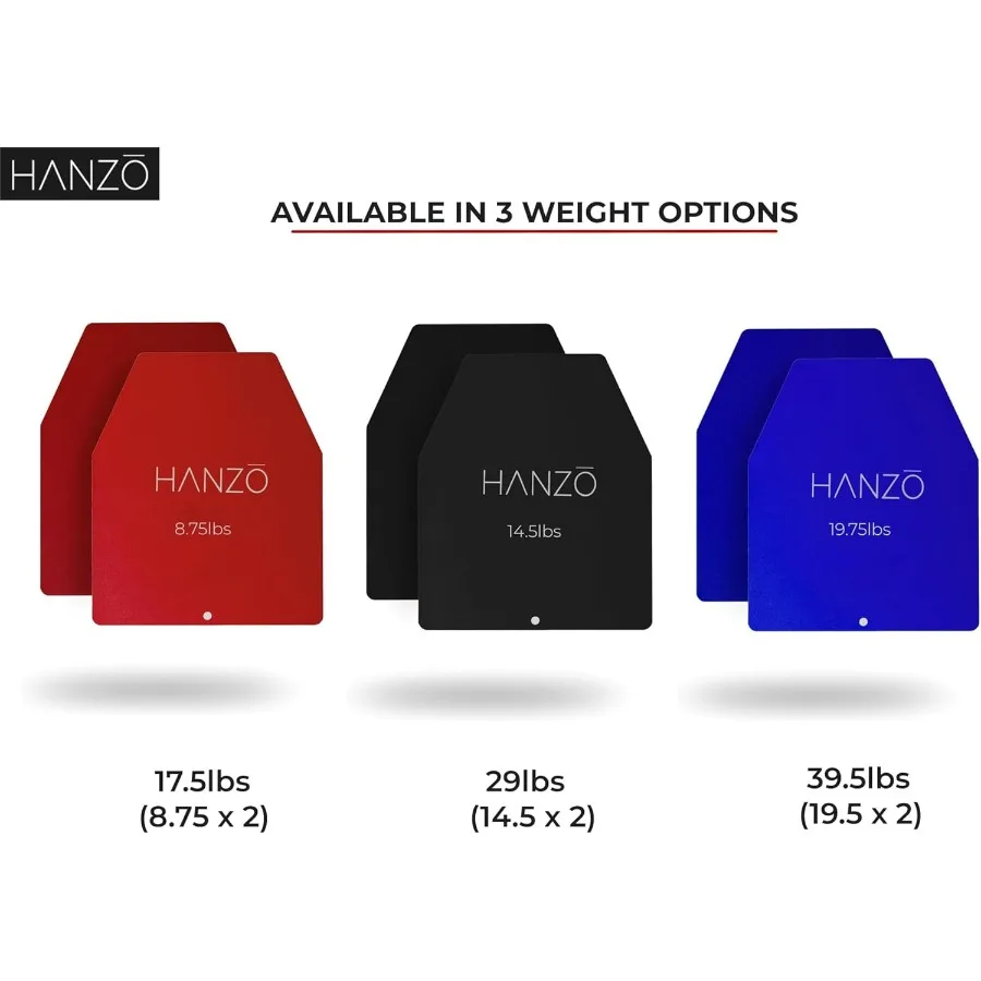 أطباق سترة مرجحة من HANZO بوزن 17.5 رطلًا و29 رطلًا أو 39.5 رطلًا، ألواح فولاذية مطلية بالمسحوق للسترات الموزحة، مقاومة متينة