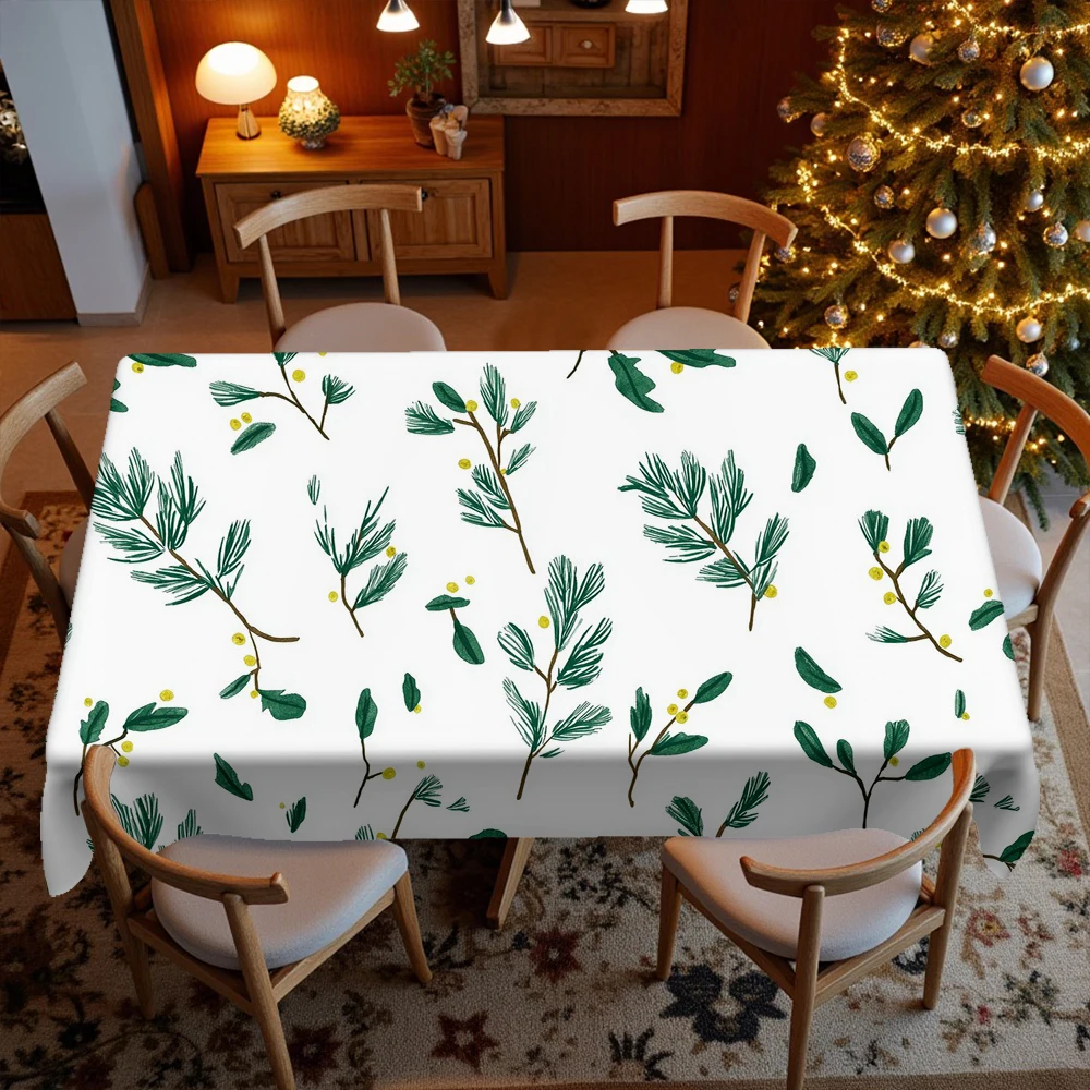 Christmas Green Branch Print Restaurant Kitchen Tablecloth Living Room Home Decoration Rectangular Party Decoration