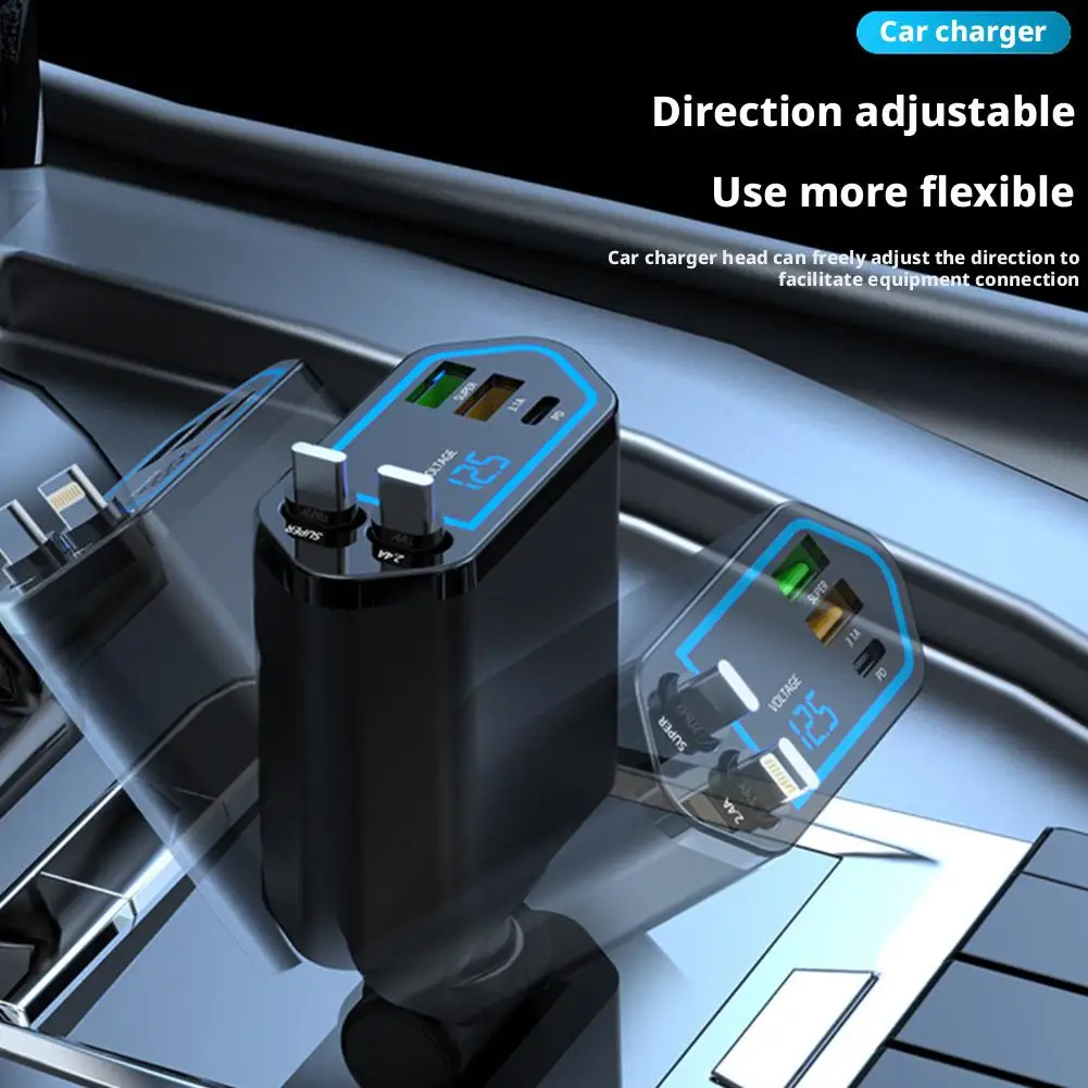 Multi-Port Car Charger With Voltage Display Adjustable Fast Direction Multiple Charging 5-Output Electrical Device Accessor F3K1