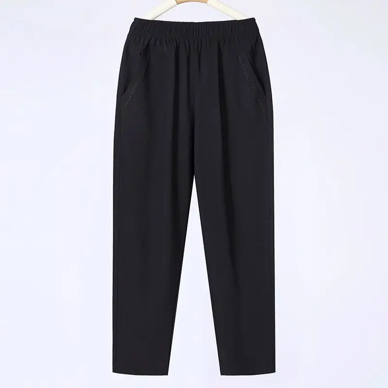 Middle Aged Female Pants Spring Summer Loose Mother Ice Silk Straight Pant Women Elastic High Waist Thin Trousers 5XL W2231