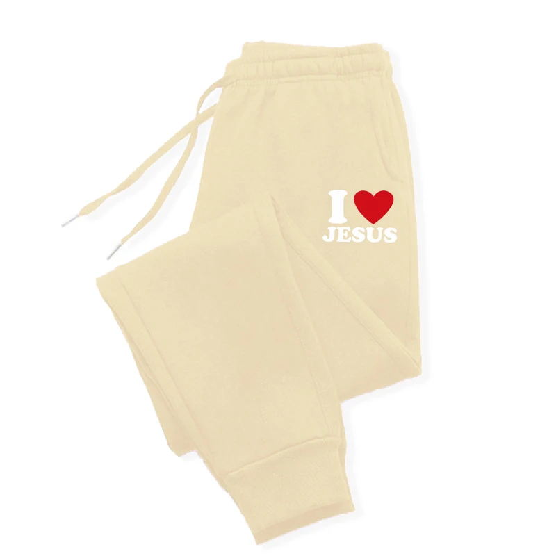 أنا أحب يسوع السراويل المطبوعة عارضة المرأة جيب السراويل الرياضية الدافئة 2025 #6