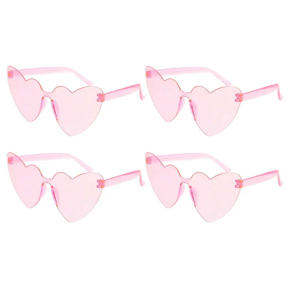

4Pcs Rimless Heart Sunglasses Party Photo Props Outdoor Trendy Fashion Glasses Women Heart Shape Sunglasses Party Favors