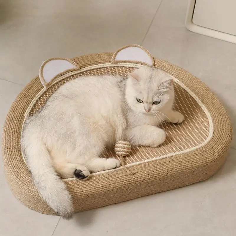 Cat Scratch Bed Mouse Shape Sisal Cat Scratch Bowl with Ball Toy Cat Scratch Board for Active Play Furniture Protector Cat