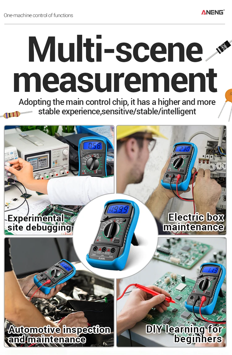 ANENG XL830L-1 Multimeter ABS Silikon 1999 Messwerte AC DC Volt Ohm Dioden HFE Tester Hintergrundbeleuchtung Piepton Datenhaltefunktion Niedrigenergie-Warner – Detail 2