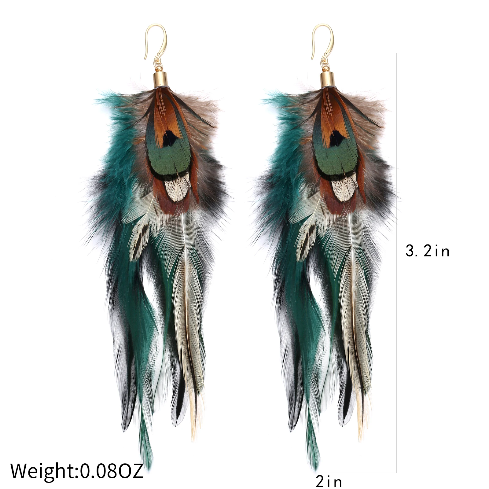 lureme Bohemian Style Multicolor Pheasant Feathers Dangle Earrings for Women Girls Large Feather Drop Earrings(er006405-8)