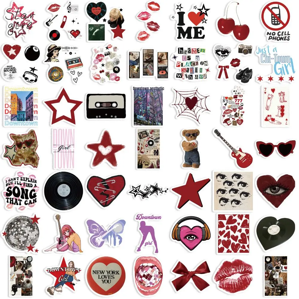 10/50pcs Cool Downtown Y2K Girls Stickers Aesthetic Motorcycle Fridge Phone Car Skateboard Laptop Sticker Decal Classic Kids Toy