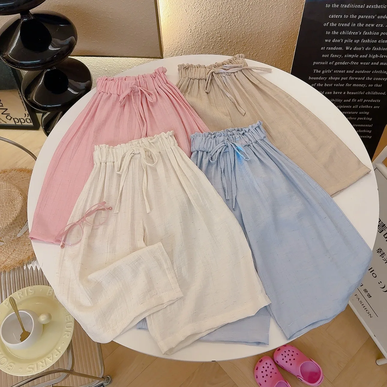 New Korean Girls' Loose Wide Leg Pants Summer Candy Color Versatile Solid Thin Breathable Baby Trendy Children's Casual Pants