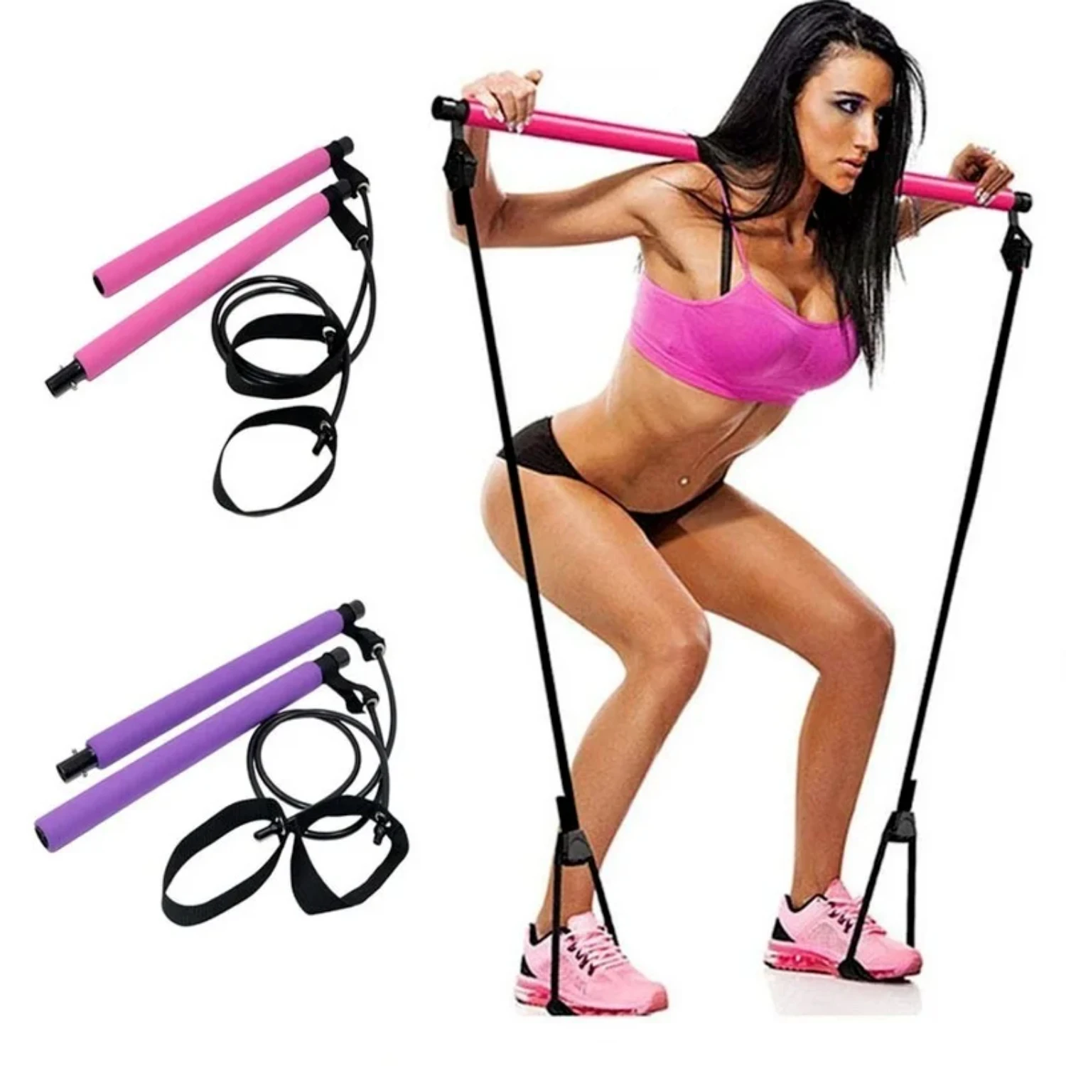 

Fitness Sport Pilates Kit Gym Workout Stick Pilates Exercise Kit with Resistance Band Body Building Puller Yoga Rope Yoga