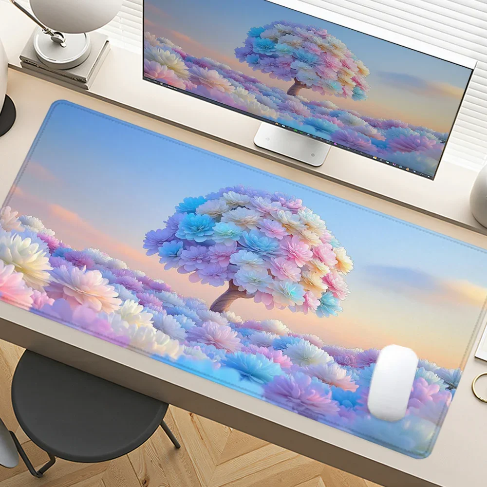 

Dreamy Flowers Mouse Pad Large Gaming Mousepad Offices Accessories Laptop Office Rubber Non-Slip Rubber Stitched Edge Deskpad