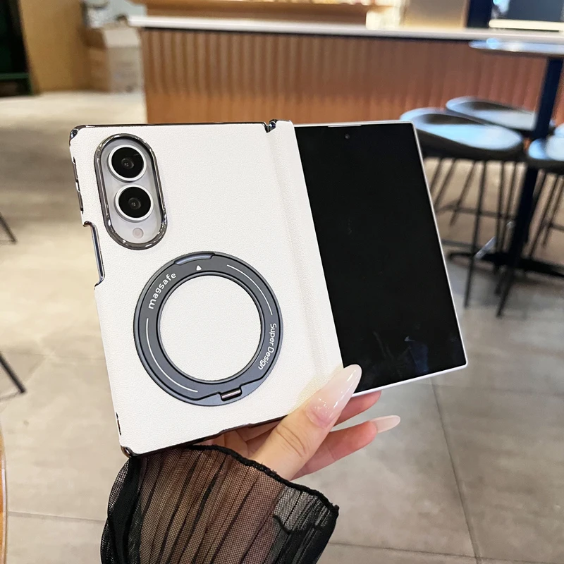 Case For Samsung Galaxy Z Fold 8 Ultra Z Fold7 W26 Dual axis Nappa Pattern 360 ° Rotating Bracket Mobile Phone Case Cover