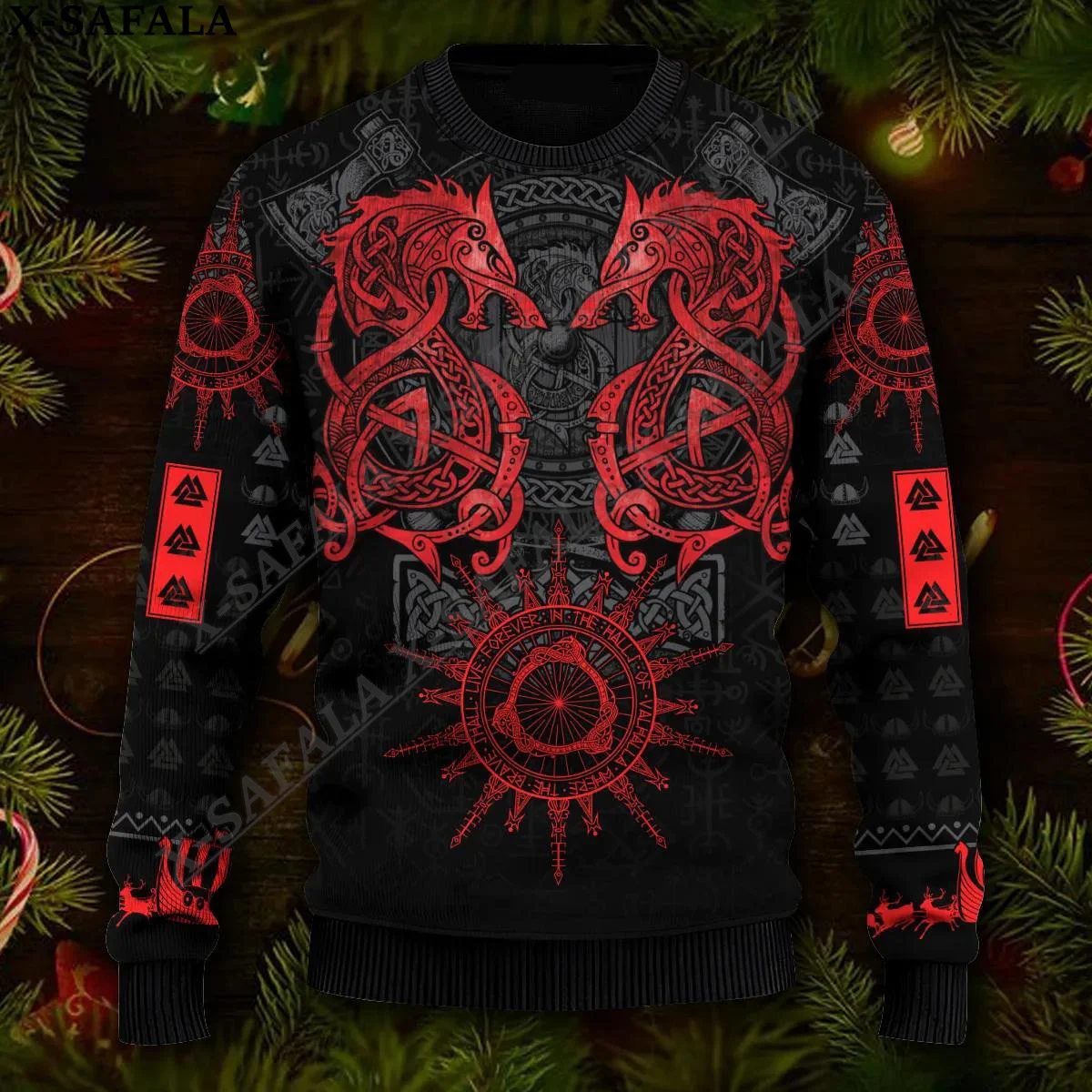 Viking Tattoo Ugly Christmas Knit Sweaters Funny Halloween Christmas Gift Jumpers Tops Couple Holiday Party Unisex Casual-9