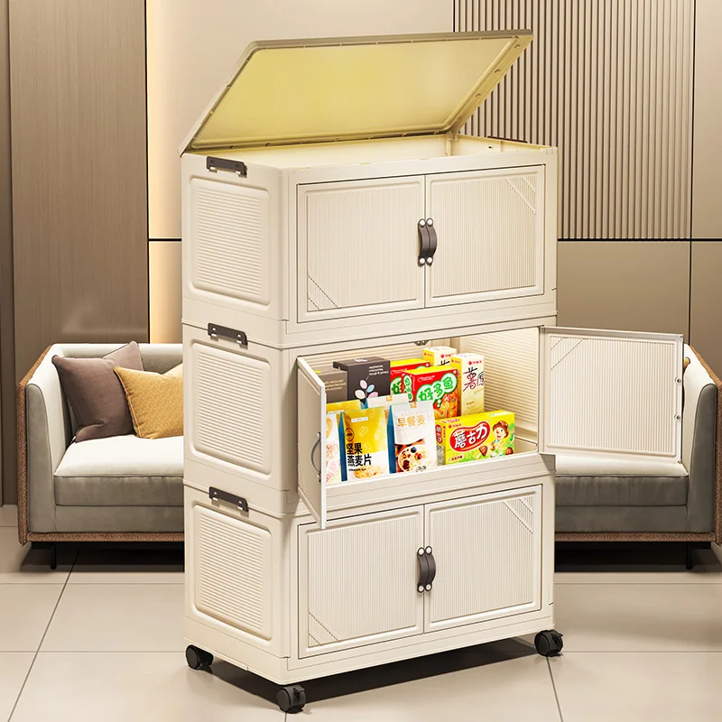 Sesame Stackable Foldable 2 Door Locker with Wheels Household PP Plastic Multifunctional Multilayer Storage Box