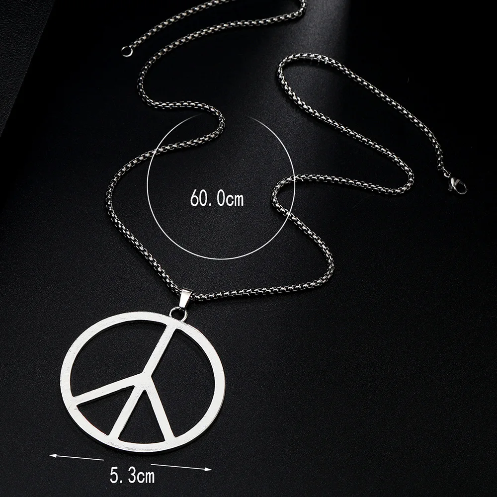 Peace Sign Necklace Hippie Necklace For Men Women Stainless Steel Chain Necklace Peace Charms Jewelry Gift