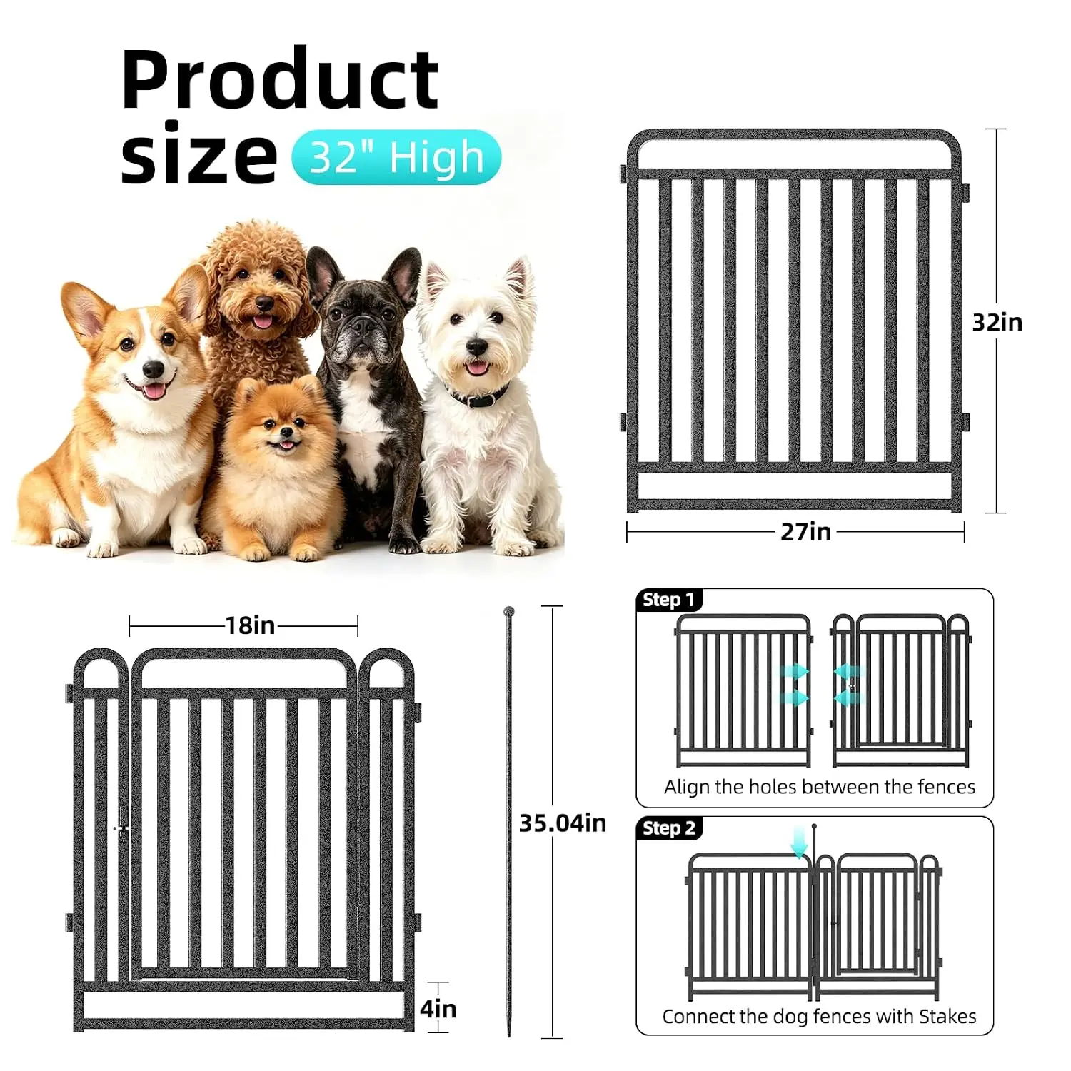 Dog Playpen Outdoor (Silver, 32''H, 24 Panels-55ft(L)-Includes 3 Gate)