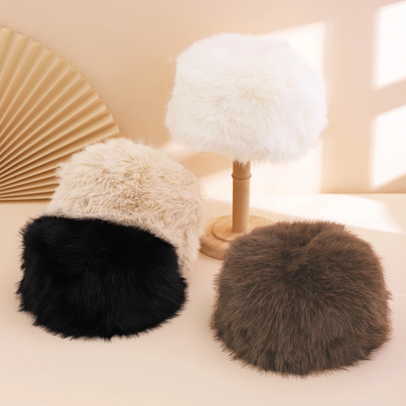 Women's Plush Beanie Hat, Fall Winter Outdoor Warm Long Hair Cap, Japanese Style Large Head Circumference Mongolian Hat