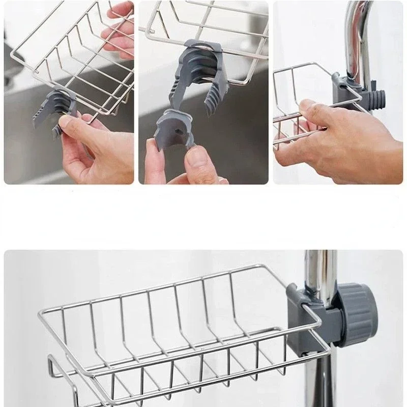 Stainless Steel Sponge Sink Organizer Rack Kitchen Accessories Drain Rack Storage Faucet Soap Holder Shelf Organizers