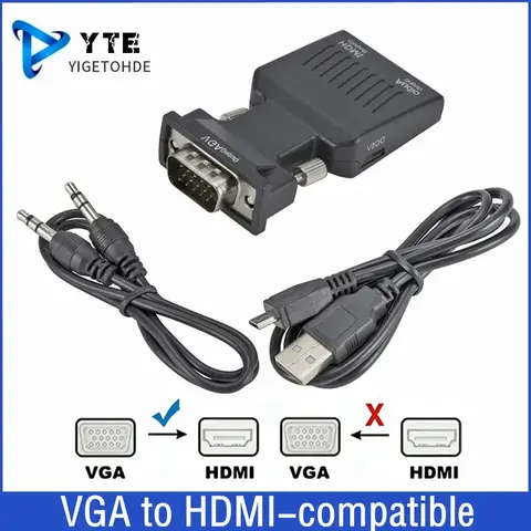 YIGETOHDE HD 1080P VGA-HDMI 호환 변환기 케이블 어댑터 HDTV 모니터 프로젝터 PC 노트북 TV 박스 용 오디오 전원 입력