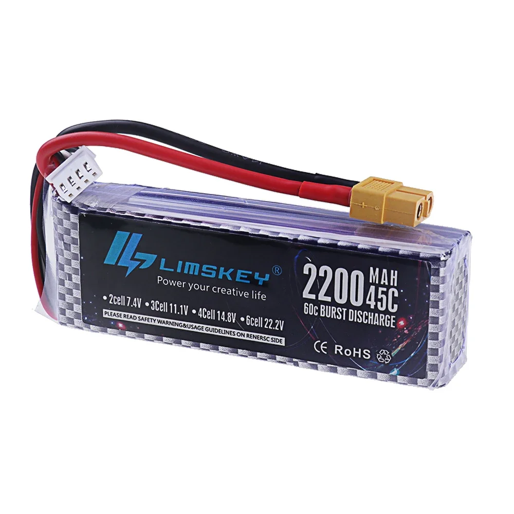 11.1V 2200mAh LiPo Battery 3s 45C For RC Car FPV Drones Boats Helicopters Vehicles with XT30 XT60 Deans T JST Connector