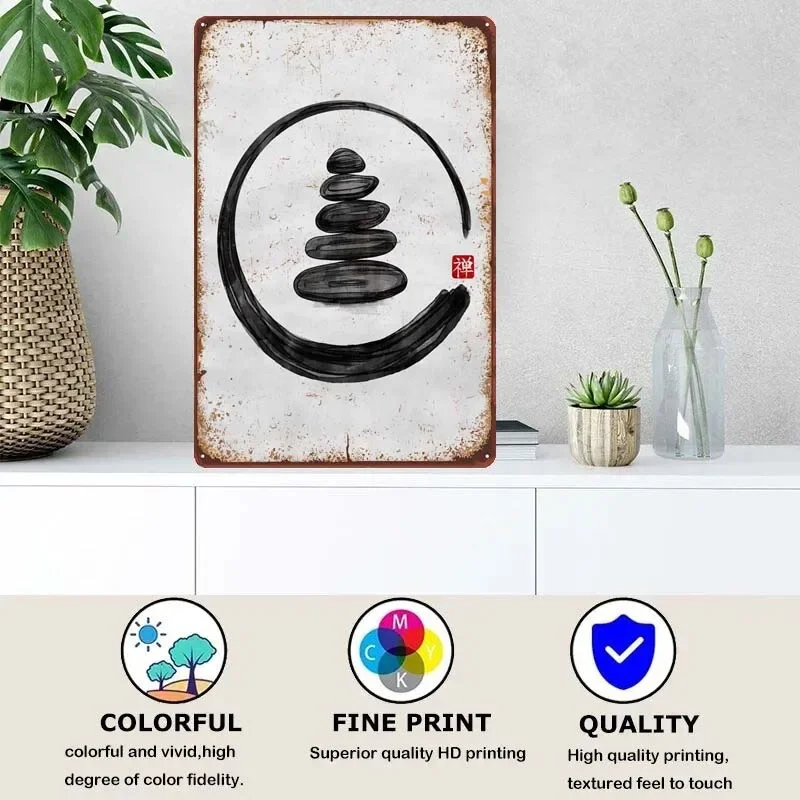 Zen Enso Circle and Stones Poster Room Decor Vintage Metal Tin Signs Plaque for Bar Garage Coffee Bar Wall Decor Retro Art Mural