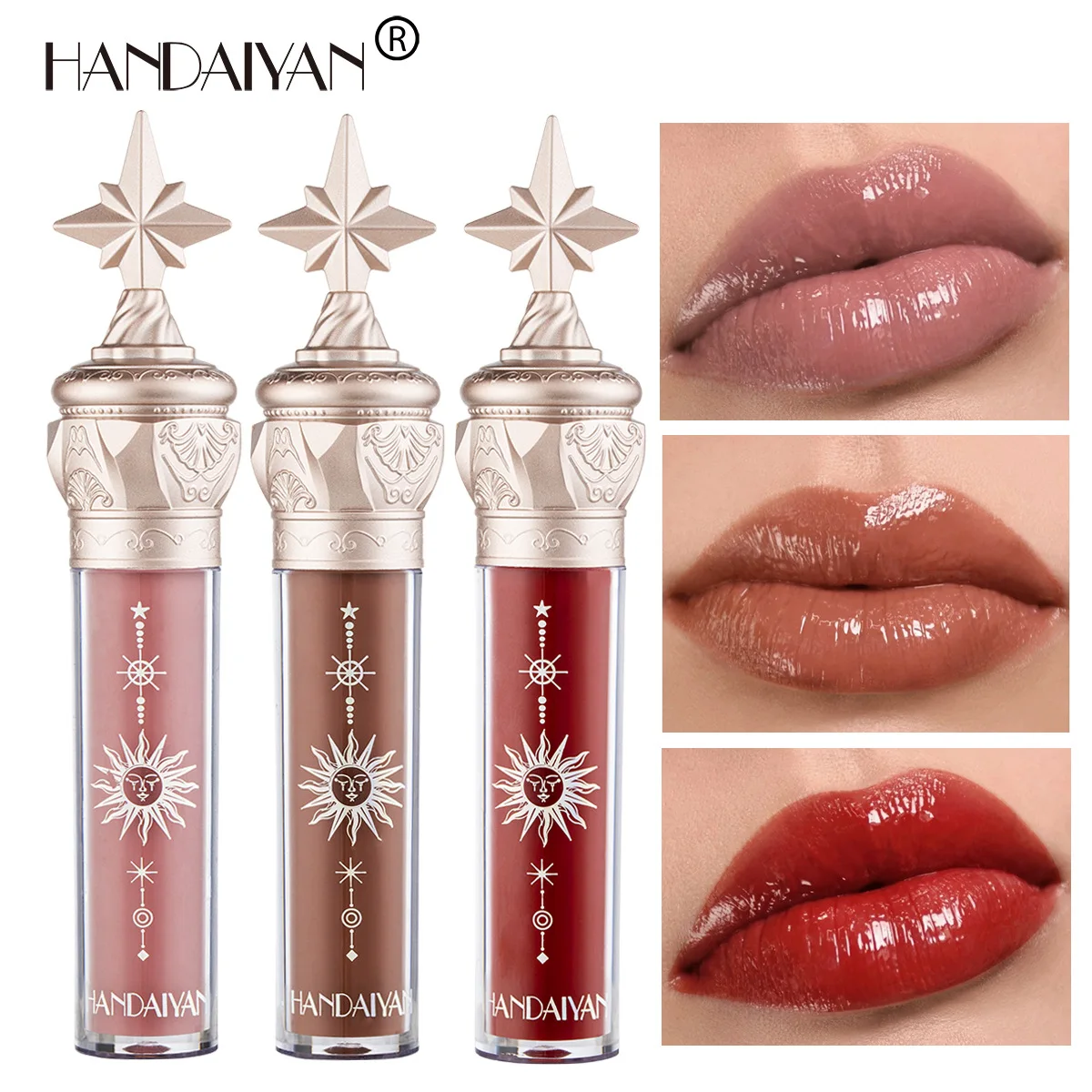 Handaiyan-brillo de labios duradero, 8 colores, Nude brillo de labios rojo, líquido, resistente al agua, brillo de labios luminoso, maquillaje