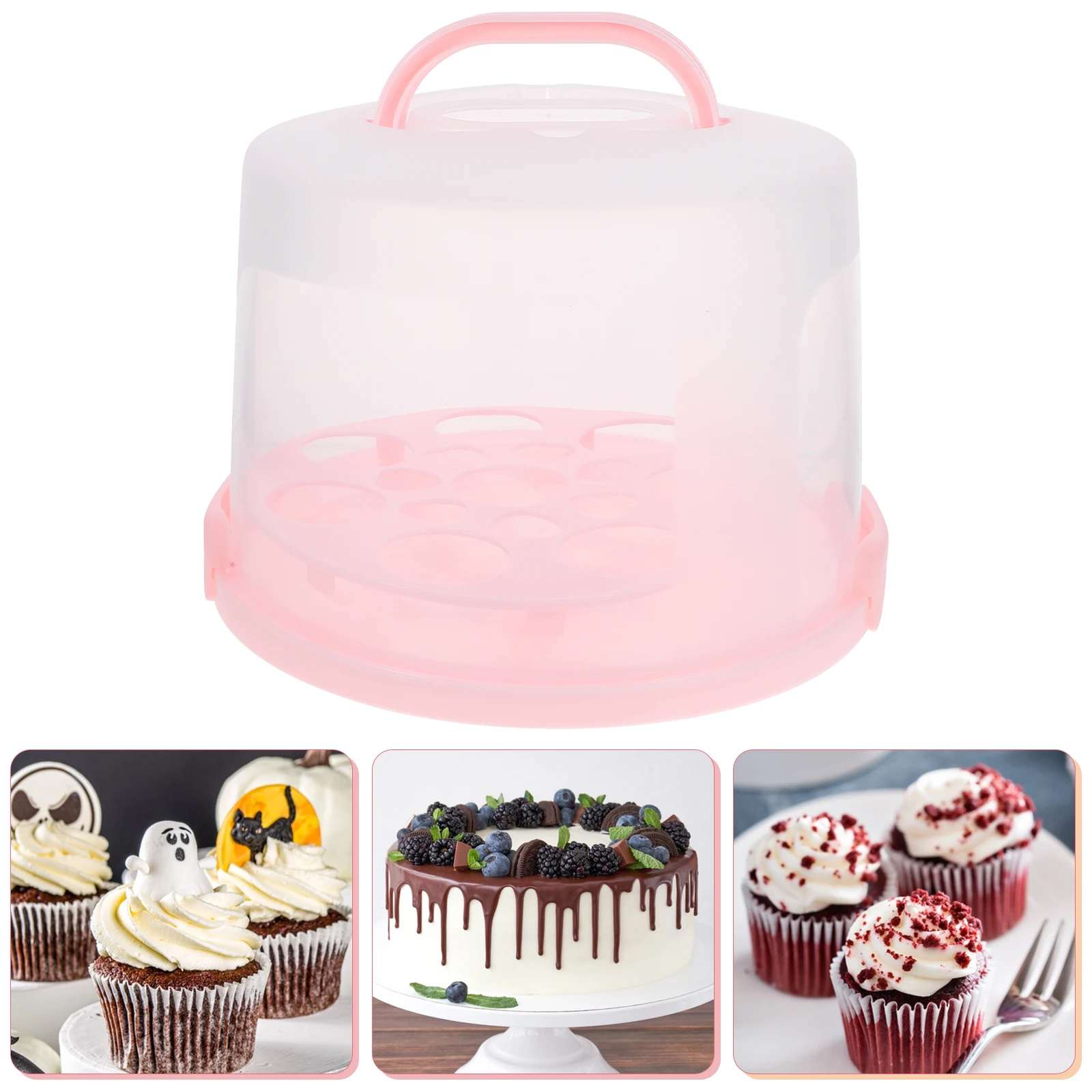 

Reusable Cake 10 Inch Pink Tall Design Portable Container Cupcake Carrier Cupcake Liners Food Grade PP Material