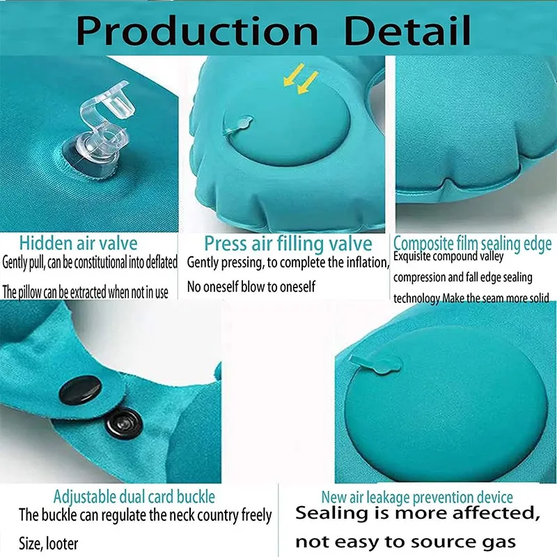 Bantal Tiup Otomatis untuk Perlindungan Leher di Pesawat, Super Ringan, Portabel, Bentuk U, Bantal Servikal untuk Perjalanan Luar Ruangan dan Bekerja