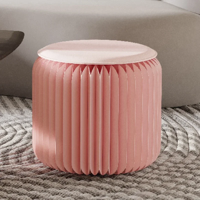 

Pink Paper Portable Folding Bench Stool Ins Stool Folding Round Low Stool Fashionable Coffee Table Dopamine Small Furniture