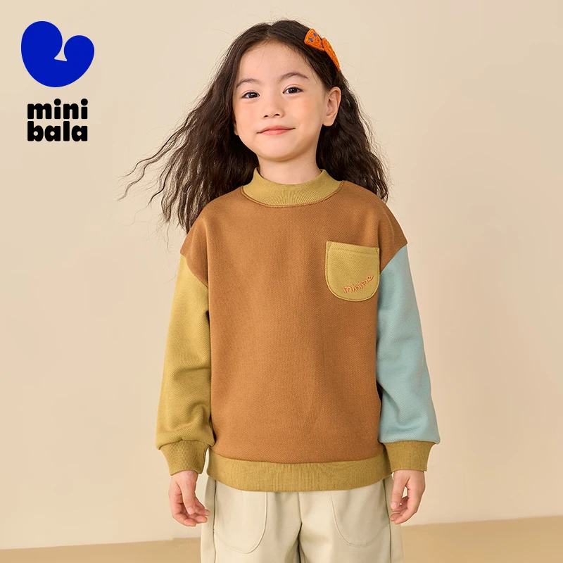 

Mini Balabala Sweatshirt Boys and Girls 2025 Spring Autumn Fashion Loose Baby Pullover with Colorblock Design for Everyday Wear
