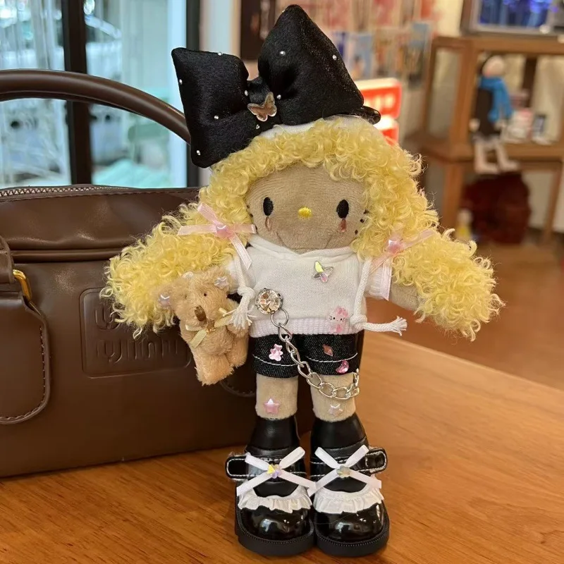 Lindo edición de alta costura Kitty con piernas largas pelo largo y rizado llavero de felpa muñeco de peluche DIY patas largas con tachuelas de diamantes KT