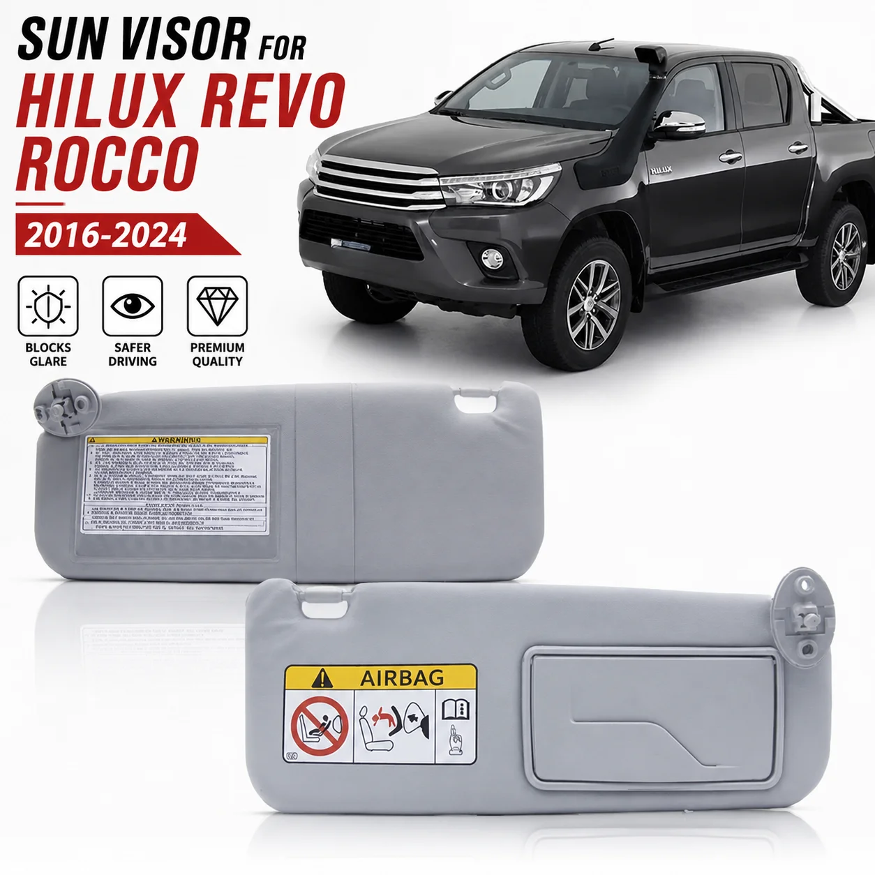 Sun Visor Left Right Pair for Hilux Revo Rocco 2016-2024 Interior Sunshade Vanity Mirror Replacement